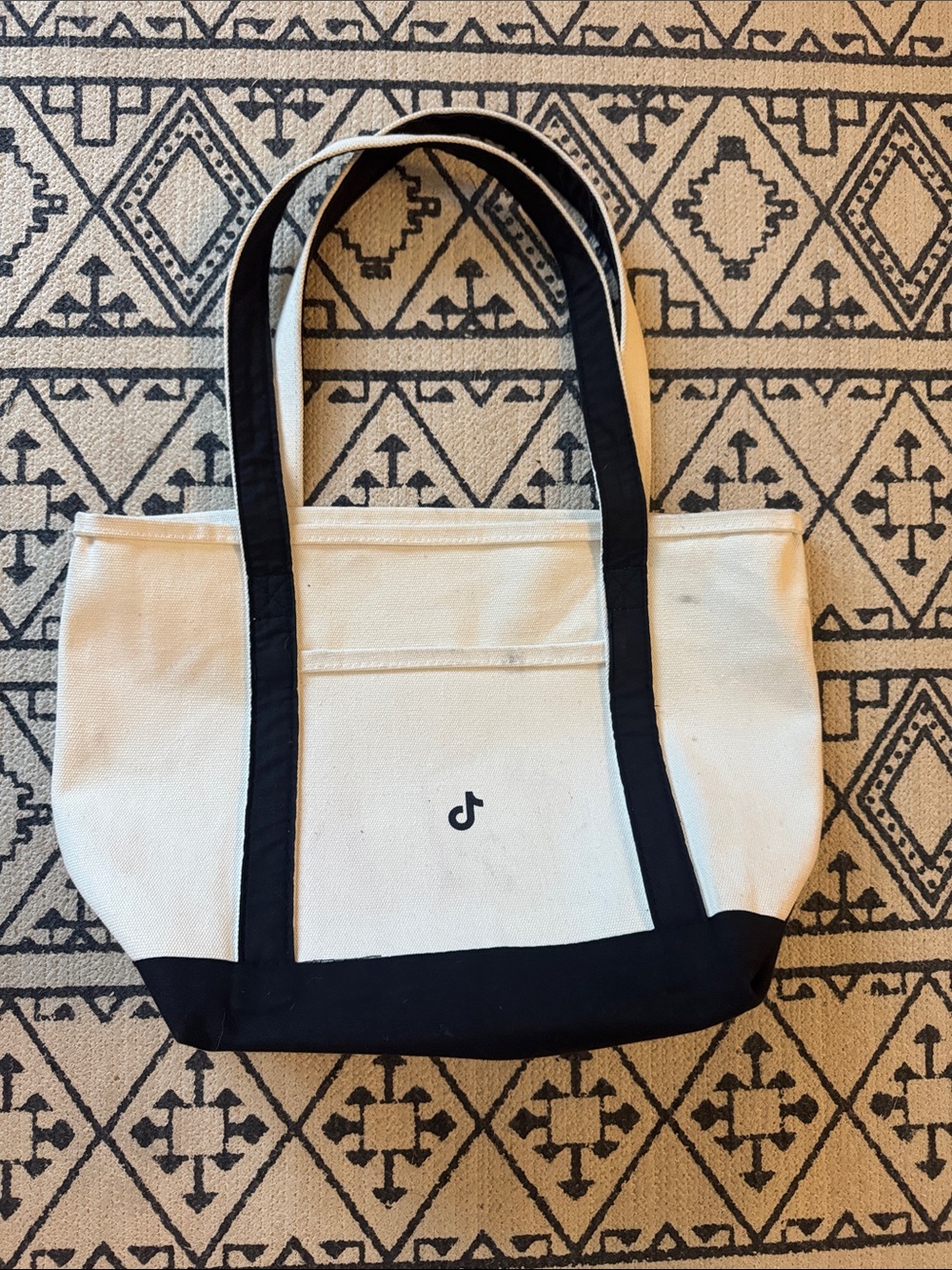Tik Tok Canvas Two-Tone Tote Bag - Black & Cream